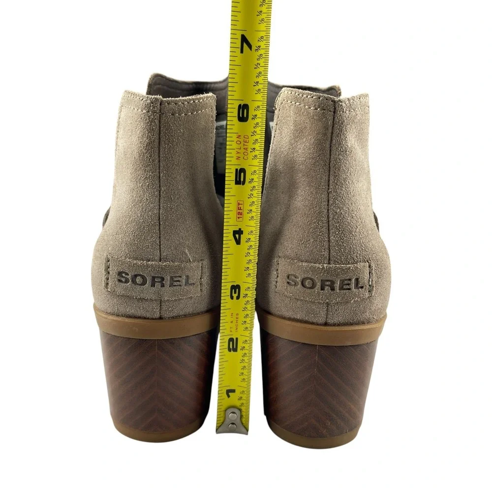 Sorel Women's Cate Ankle Booties 9.5 Taupe Suede Block Heel Cut-Out Boots Boho
